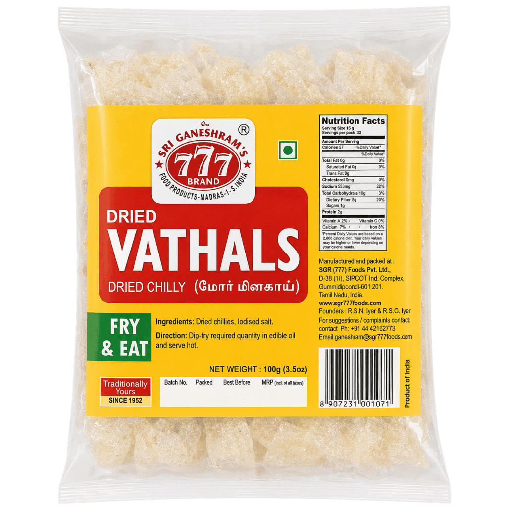 Sri Ganeshram's 777  Dried Vathals Chilli 100 g buy online USA